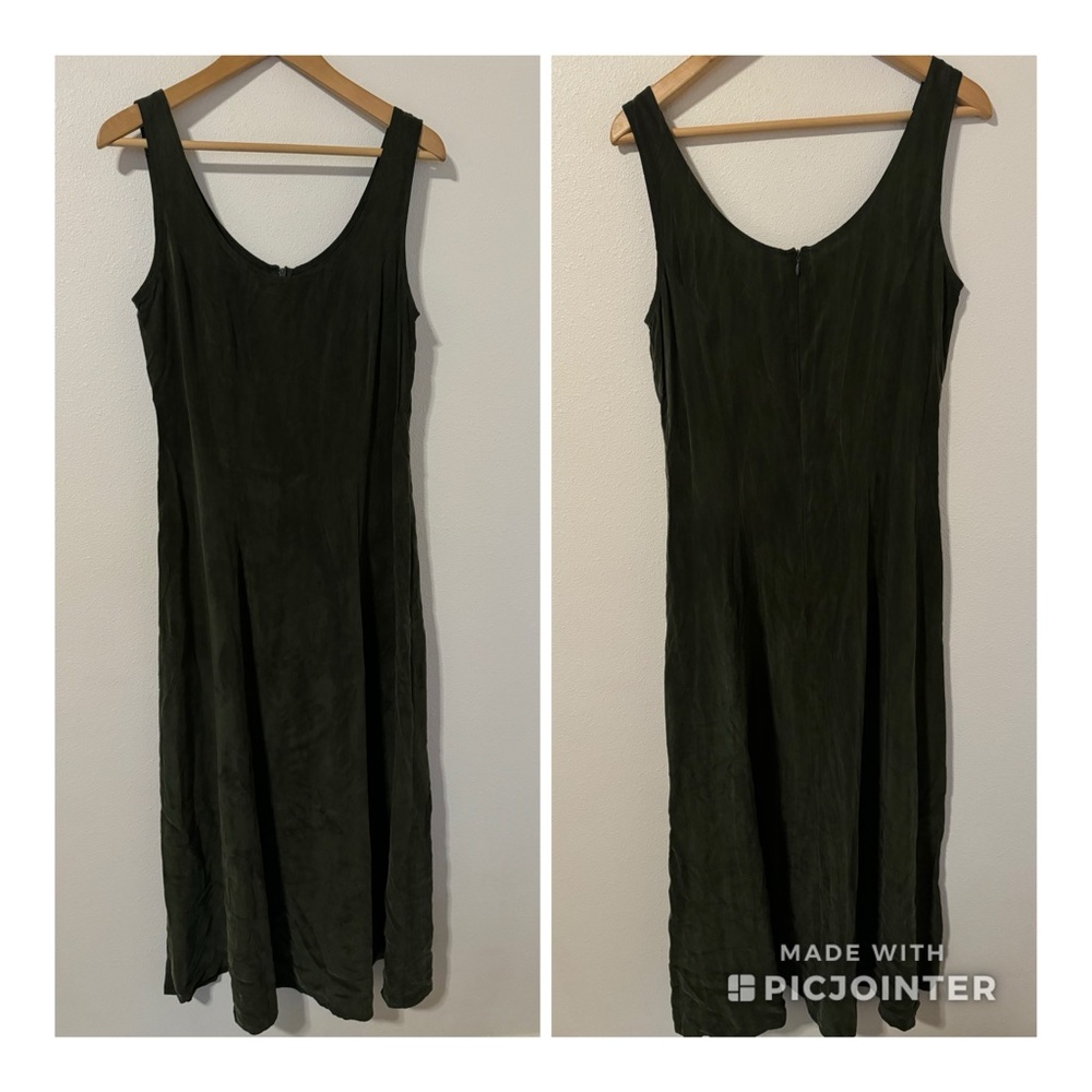 Vintage Rayon Bemberg Sleeveless Maxi Slip Dress Olive Green Minimalist USA-12